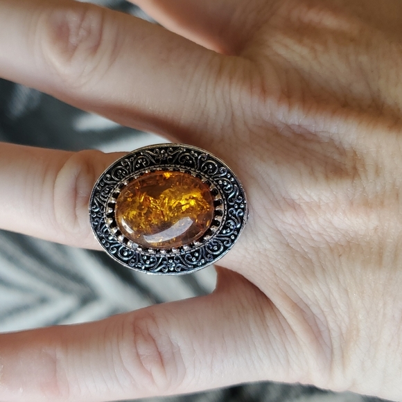 New Baltic Amber Antique Design 925 Silver Statement Ring. - Picture 12 of 16
